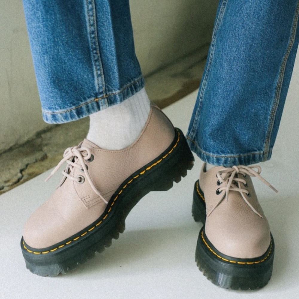 Dr. Martens 1461 II Pisa Leather Platform Lace Up Shoes in Vintage Taupe 38 (8) - Picture 3 of 6